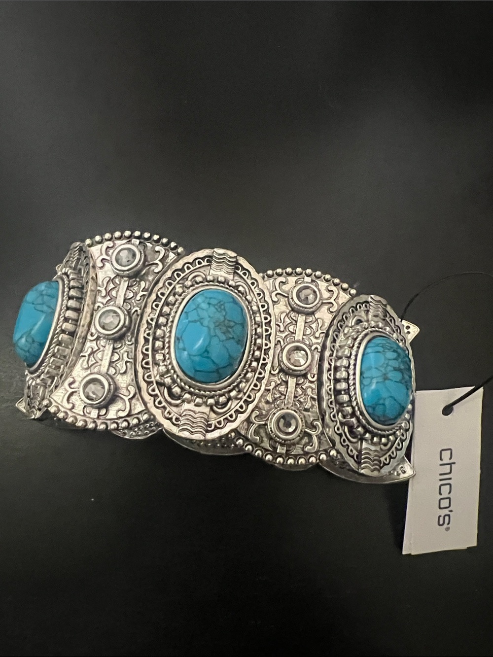 Chico's Silver-Tone Bracelet with Turquoise Accent Stones